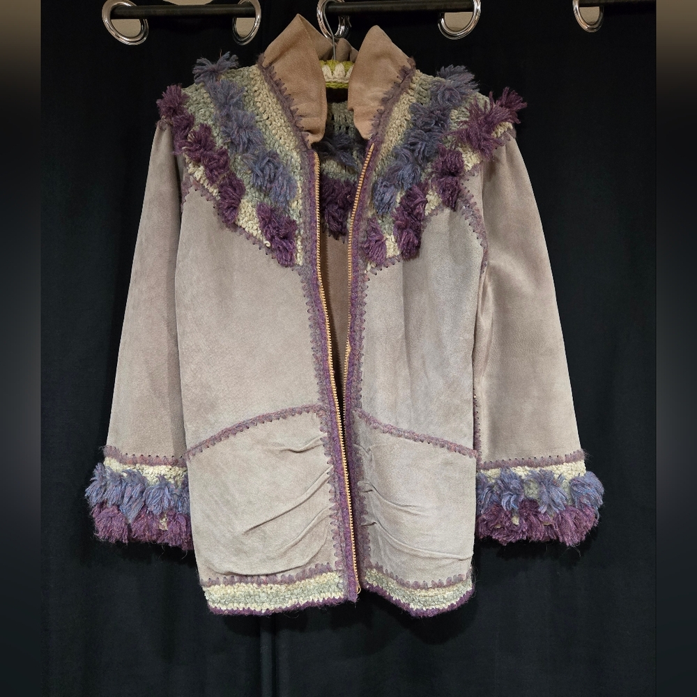 Vintage LeRoy Knitwear Suede Wool Knit Jacket